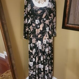 Tommy Hilfiger Black and Cream Floral Long Sleeve Dress